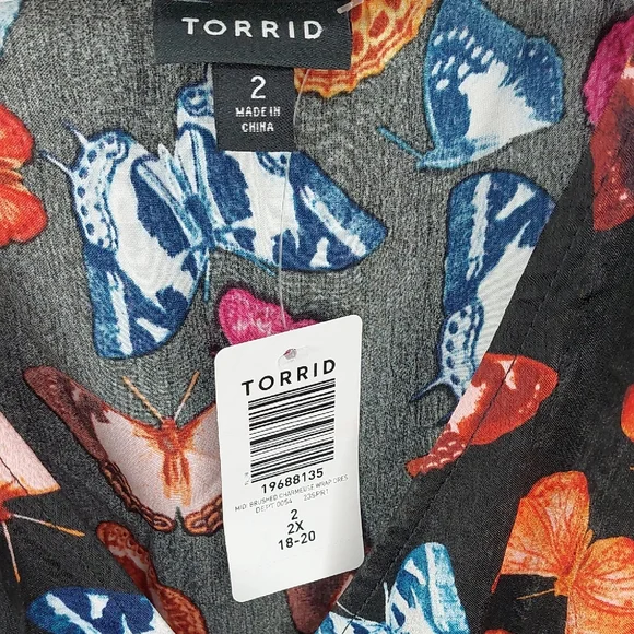 NWT Torrid Black Midi Brushed Charmeuse Butterfly Wrap Dress Sz 2X - Picture 15 of 16